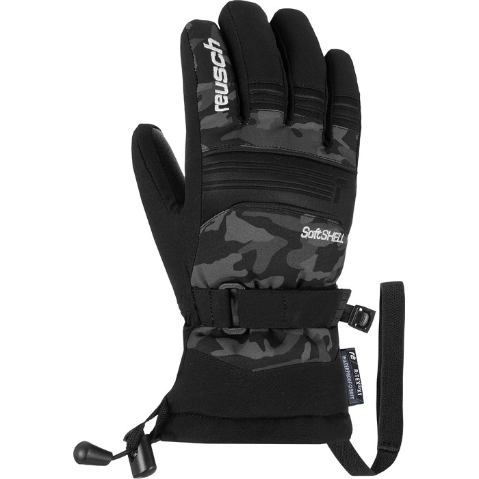 Дитячі гірськолижні рукавички Reusch Softshell, водонепроникні та вітрозахисні (чорно-камуфляжні, розмір 6)