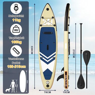 Надувний SUP борд JUMMICO Stand Up Paddle з каяком, 330x76x15 см, до 160 кг, для серфінгу, риболовлі, йоги (Хакі)