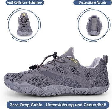 Взуття для бігу Barfuß (Barfußschuhe) жіноче/чоловіче, трейлраннінг, дихаючі, з нульовим перепадом, розмір 43 EU, темно-сіре