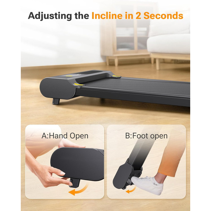 Бігова доріжка UREVO з нахилом, Walking Pad 1-6 км/год, для дому та офісу, з пультом ДУ та LED-дисплеєм, велика бігова зона