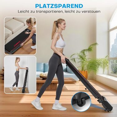 Vannect Walking Pad - складане бігове полотно для дому, 1-12 км/год, нахил 9%, LCD-дисплей, керування з пульта, додатком та ручкою, до 150 кг, чорно-синій