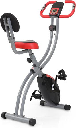 Велотренажер складаний Ultrasport F-Bike 150/200 з 8 рівнями навантаження, тримачем для планшета, вимірюванням пульсу, LCD-дисплеєм, для спортсменів і літніх людей, з сидінням зі спинкою, червоно-сірий