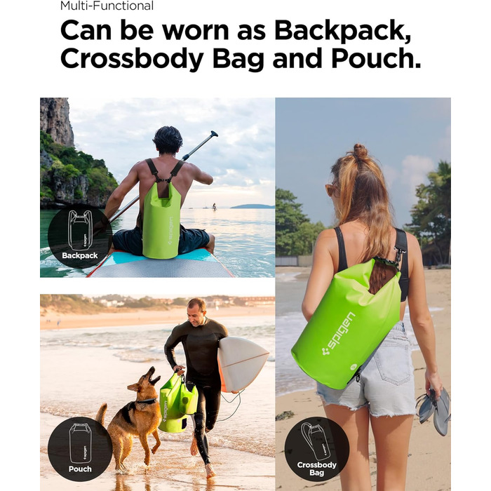 Набір водонепроникних сумок Spigen Dry Bag Set [Aqua Shield] (20L+21L) для пляжу, плавання, кемпінгу, каякінгу та човнів - Cactus Green