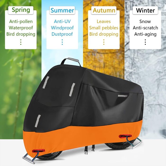 Водонепроникний чохол для мотоцикла Motorrad Abdeckplane 300D, XL (230x90x125cm) з 5 світловідбиваючими смугами, 2 отворами для замка та сумкою