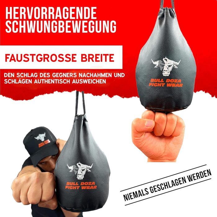 BULL DOZA FIGHT WEAR мішок для реакції, 1 кг, 2 м мотузка, чорний, М – боксерський захисний мішок для тренувань MMA, не для ударів