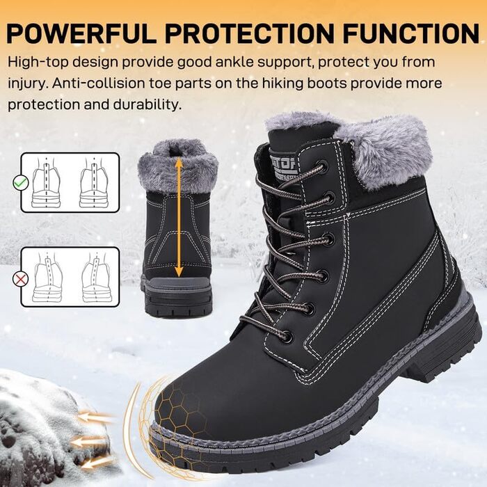 Зимові чоботи жіночі утеплені, водонепроникні, для снігу, теплі, короткі, туристичні, чорні, 42 EU