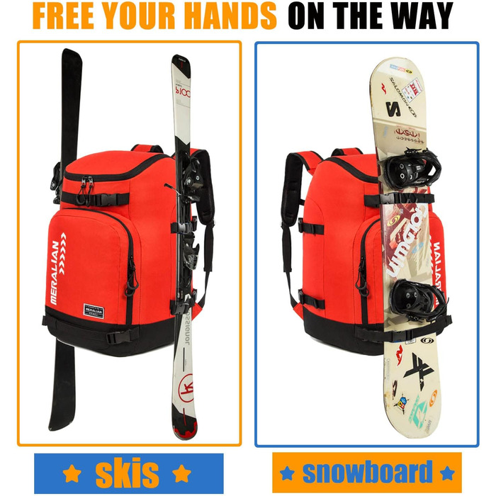 Чохол для гірськолижних черевиків 50L, водонепроникний рюкзак для подорожей, вміщує шолом, маску та одяг (Червоний-03)