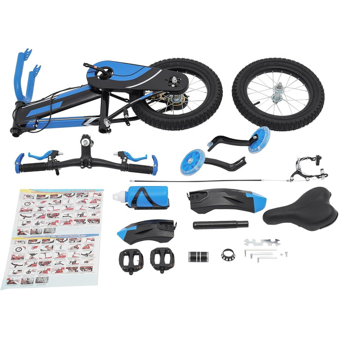 Дитяче велосипед 14 дюймів для хлопчиків та дівчаток з додатковими колесами та пляшкою для води, від 3 років, з двома гальмами, регульоване по висоті, міцний та стабільний