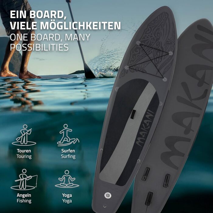 Надувний SUP дошка ECD Germany Makani - Stand Up Paddle Board (SUP) 305/320/380см, до 120/150кг, з сидінням для каяка, сумка в комплекті