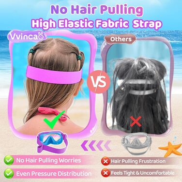 Дитячі маски для снорклінгу Vvinca: маска та трубка для плавання, 180° панорама, антизабруднення, для дітей 3-14 років (блакитний+фіолетовий)