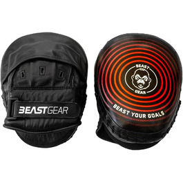Лапи для боксу Beast Gear з натуральної шкіри, вигнуті, з підтримкою зап'ястя та регульованим ременем для хук, джебу, MMA, кікбоксингу та муай-тай