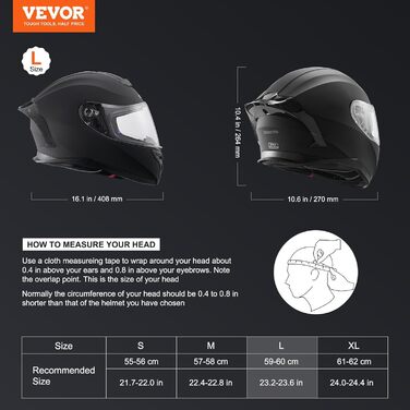 Мотошолом VEVOR інтегральний з Bluetooth, змінне скло, DOT, чорний, розмір L, для дорослих та підлітків