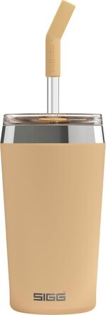 Термочашка SIGG Travel Mug Helia 0,45 л Muted Peach з багаторазовою скляною трубочкою та щіткою, герметична, BPA-free, нержавіюча сталь 18/8