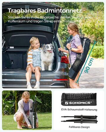 SONGMICS М'язова сітка для бадмінтону та волейболу, регульована висота, 4 м, чорна