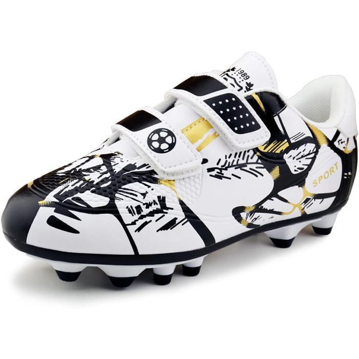 Дитячі футбольні бутси для хлопчиків та дівчаток, Outdoor, Тренувальні, Kunstrasen, Штучні шипи, Unisex, 28-37EU, 34EU, Білий, Золотий