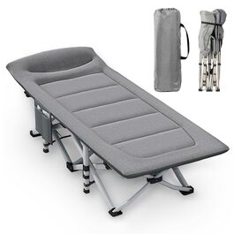 Кемпінгове ліжко Caliyo складне, з матрацом 200 x 80 x 40 см, до 200 кг, з мішком для зберігання, сірий