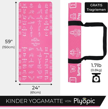 Дитячий килимок для йоги Plyopic Flamingo Rosa 6 мм - Нековзний TPE килимок для фітнесу для хлопчиків та дівчаток 3-12 років, для дому, дитячого садка та школи. З малюнками тварин.