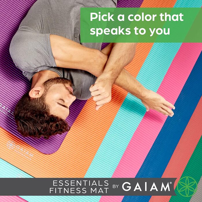 Йога мат Gaiam Essentials, товста фітнес-мат для тренувань, 183x61x1 см, чорна