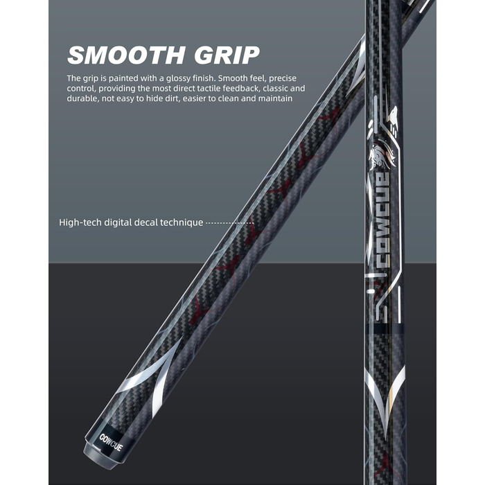 CRICAL Більярдний кий з карбонового волокна, 147,3 см, професійний, з'єднання 3/8 x 8, наконечник 12,5 мм (COWCUE-02 Set)