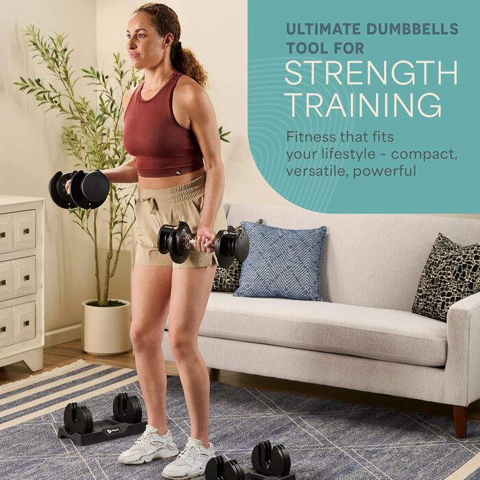 LifePro Регульовані гантелі - набір 90lb (41 кг), 2 шт по 25lb (11,3 кг), та окрема гантель - швидка зміна ваги, для дому, фітнесу, силових тренувань