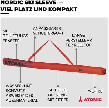 Чохол для лиж ATOMIC Nordic, регульований, водовідштовхувальний, для бігових лиж і палиць, з ременем, червоний