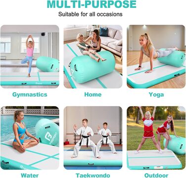 FBSPORT Килимок для гімнастики та йоги з повітряною ролкою, 400x100x10 см (зелений)