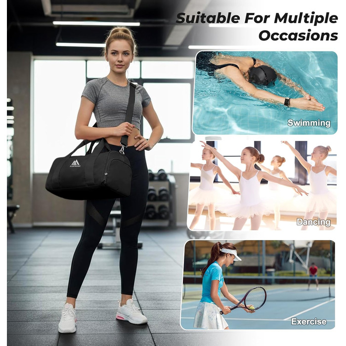 Спортивна сумка Flintronic для дівчат та жінок, маленька сумка для плавання та фітнесу з відділенням для взуття та вологостійкою кишенею (Чорна, 44 x 20 x 20 см)