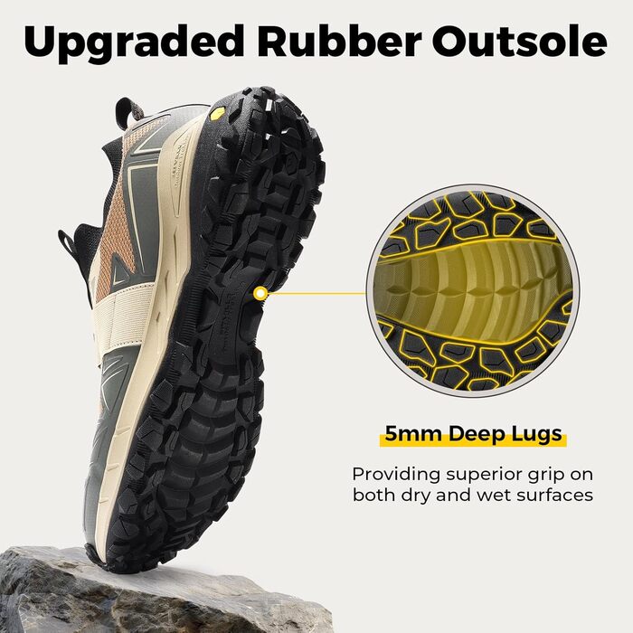 Черевики для піших прогулянок FitVille для чоловіків, широкі, трекінгові, slip-on, Outdoor, дихаючі, Walkingschuhe, антиковзкі, для відпочинку, широкі кросівки (44 EU X-Weit, Коричнево-сірий)