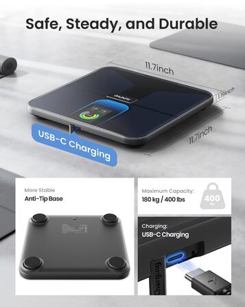 Інтелектуальна вага RENPHO з BMI та аналізом складу тіла: жир, м'язова маса, 18 показників, Wi-Fi, Bluetooth, перезаряджувана, Elis Evo