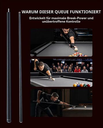 Більярдний кий для розбиву KONLLEN Heavy Hitter, карбоновий Break-Queue з наконечником 12,9 мм, чорний, Uniloc