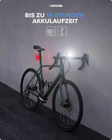 Комплект велосипедних ліхтарів Büchel BLC 720, LED, 70/30/15 Люкс, передній і задній, акумуляторні, до 14 годин, зарядка Micro-USB, сертифікат StVZO