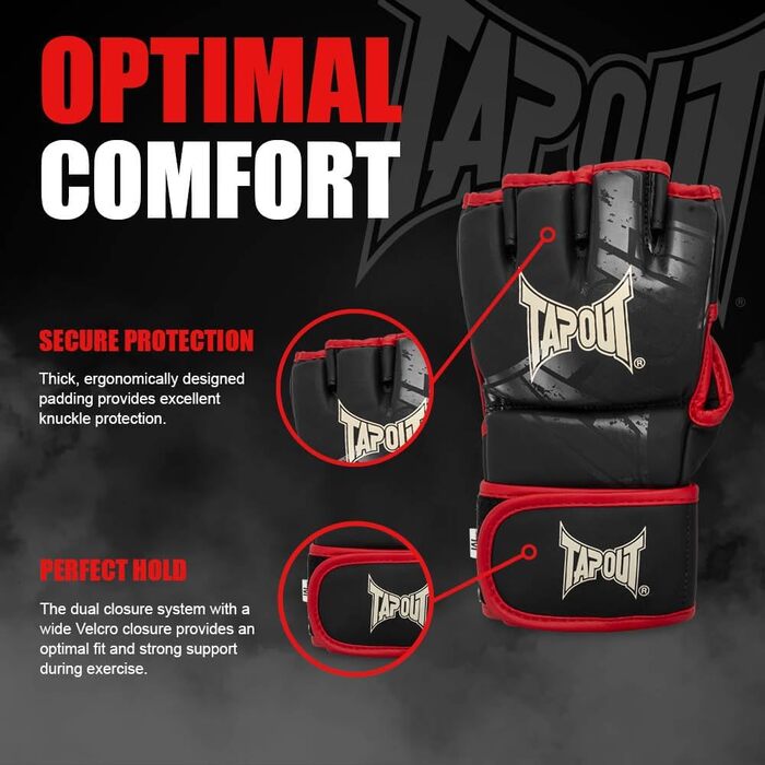 Тренувальні рукавички Tapout MMA зі штучної шкіри, чорні/червоні/екрю, розмір M, 1 пара