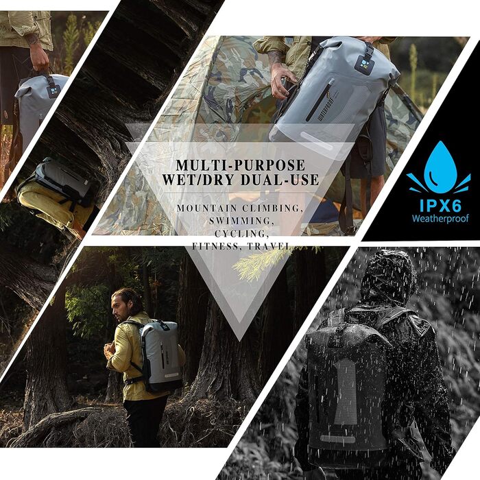 Водонепроникний рюкзак IDRYBAG Dry Bag 20L/30L/40L: для подорожей, каякінгу, сірого кольору