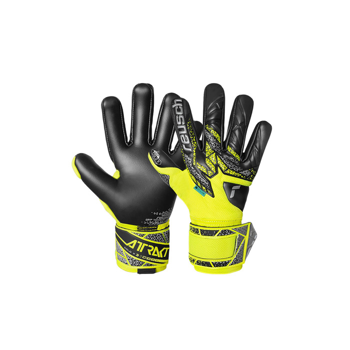 Воротарські рукавиці Reusch Profi Attrakt Gold X NC - професійні, для тренувань та ігор на траві та штучному покритті, жовто-срібно-чорні