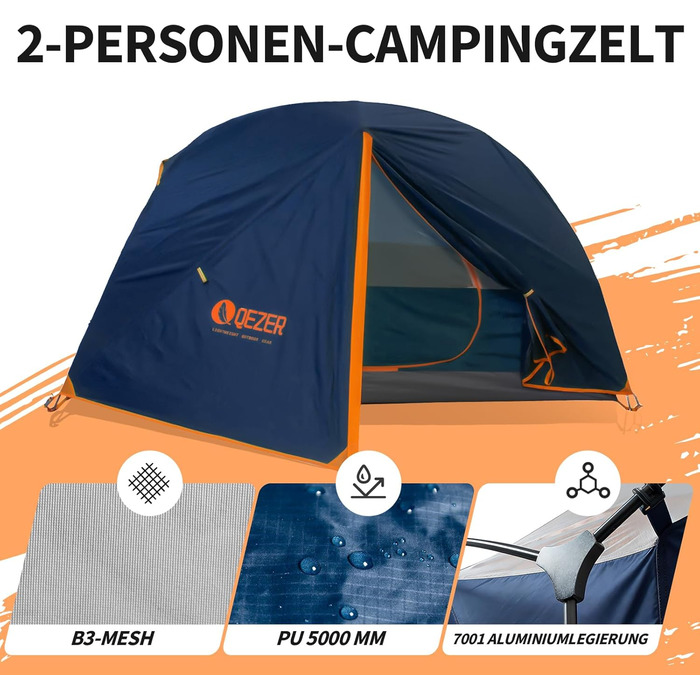 Намет кемпінговий купольний Campingzelt на 1-2 особи, водонепроникний, вітростійкий, 3-4 сезони, 1.85/2.3 кг, для туризму, кемпінгу та активного відпочинку (синій)