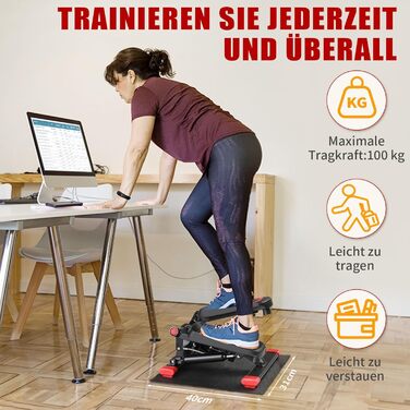 Міні степер LEADZM з безшумним покриттям для дому, 2 в 1 з гумкою, LCD дисплеєм, таймером, підрахунком калорій, для тренування ніг/рук, чорно-червоний