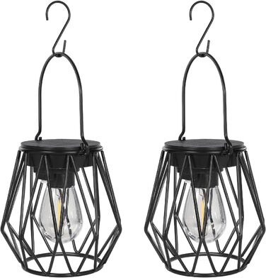 2 Сонячні ліхтарі для саду та вулиці, LED, водонепроникні, металеві, чорні, (діамант)