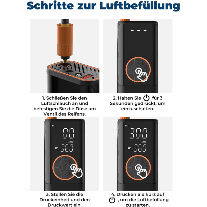 Електричний компресор Oasser з акумулятором 6000mAh, 150 PSI, з двома дисплеями, для авто, мото, велосипеда, м'ячів, подорожей та кемпінгу
