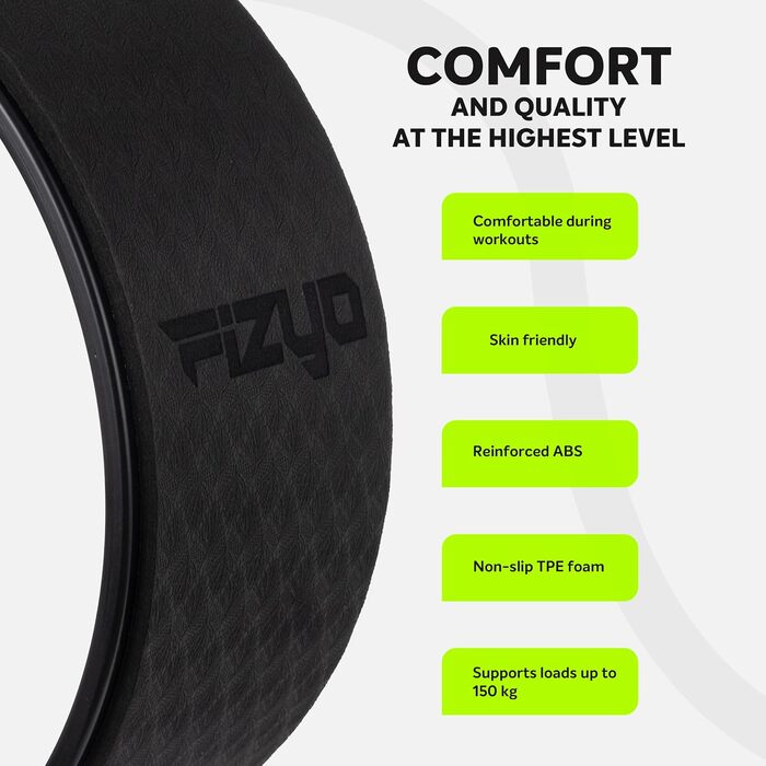 Колесо для йоги Fizyo Yoga Wheel – для розтяжки спини та полегшення болю – стабільне, неслизьке – для йоги, пілатесу, розтяжки (Чорний, 32 см)