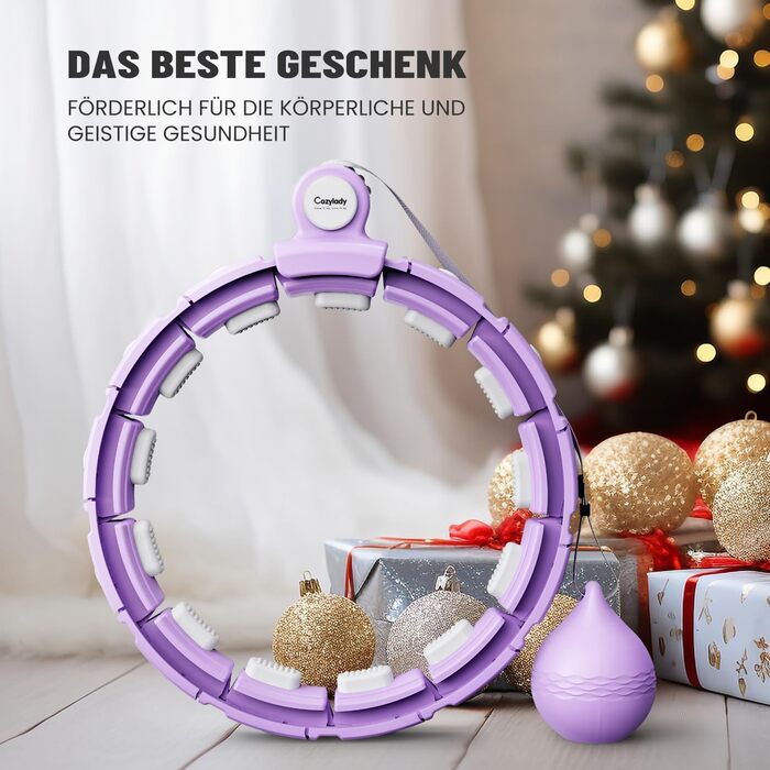 Смарт хулахуп Cozylady для дорослих з LED-підсвіткою, 121 см, із вагою, тихий і міцний, для схуднення, фіолетовий