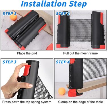 Мережа для настільного тенісу Flintronic, висувна, портативна, 170 см, чорно-червона