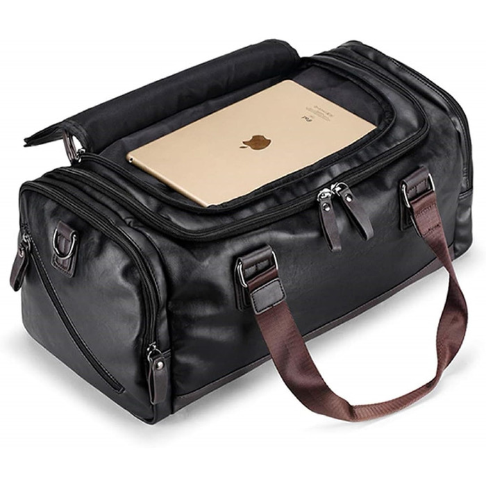 Чоловіча дорожня сумка через плече з PU шкіри, водонепроникна, велика місткість, 20L, чорна