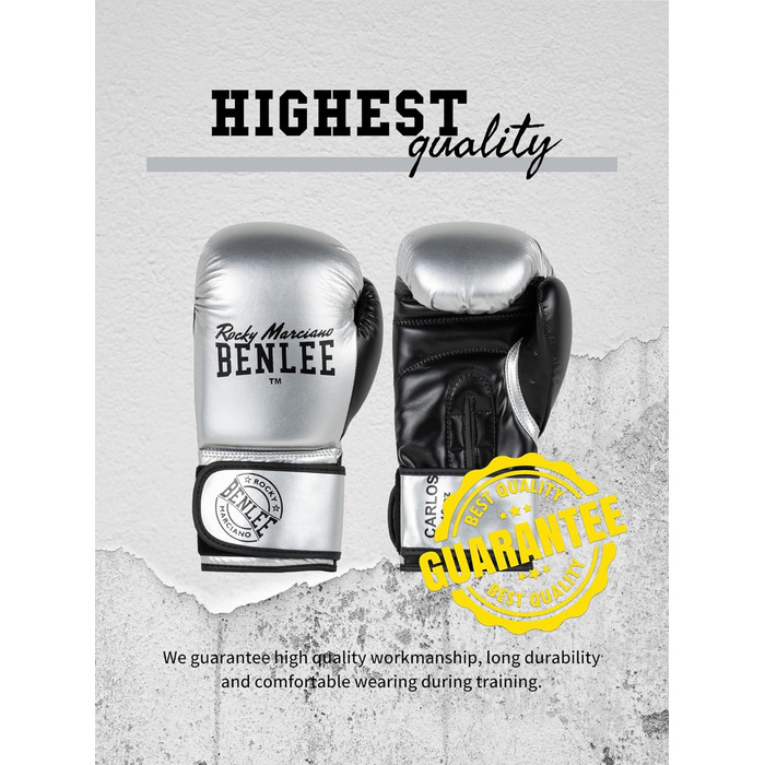 Боксерські рукавички BENLEE Carlos з екошкіри, 06 oz, срібно-чорні