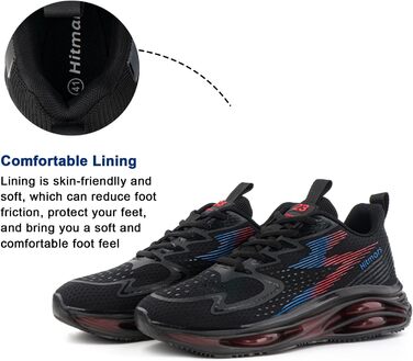 Кросівки для бігу Hitmars для чоловіків: спортивні, легкі, дихаючі, для бігу, фітнесу, вулиці, повсякденного носіння, чорно-червоні, розміри EU39-46