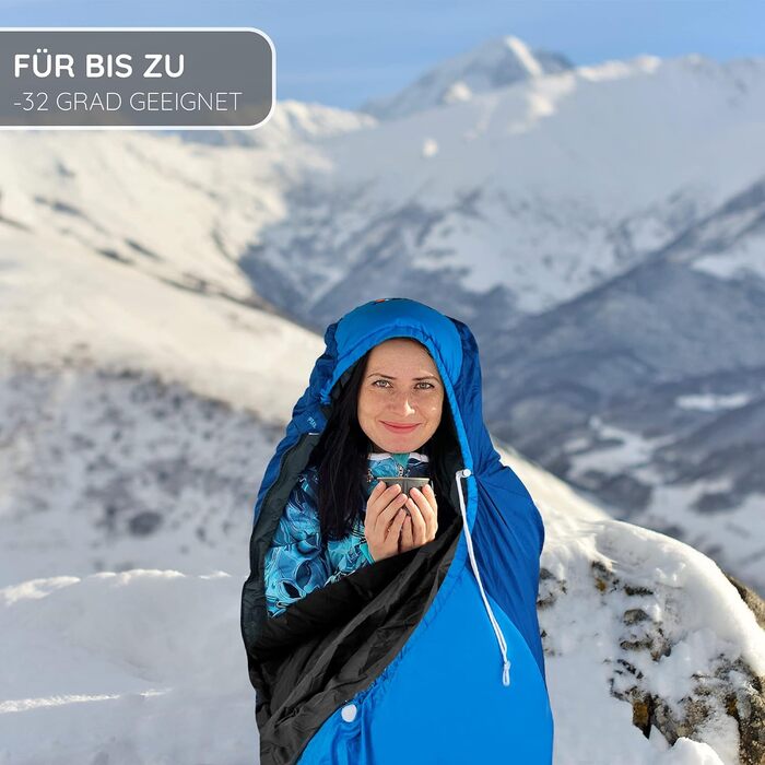 Спальний мішок Aven Peak 230 см - зимовий, екстремальний (-32°C), з'єднується, блакитний - для кемпінгу, парний