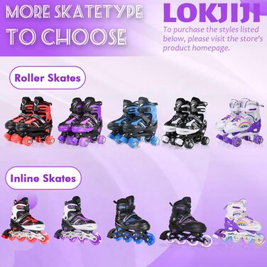 Дитячі ролики LOKJIJI для хлопчиків та дівчаток, регульовані, 4 розміри, фіолетово-білі та чорно-білі (M, чорний & фіолетовий)
