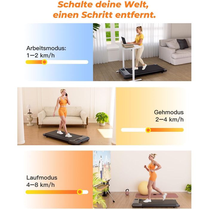 Walking Pad Lacuffy 2.5 HP: Біговий килимок для дому зі столом, Smart App, 136 кг, сірий, 80 см