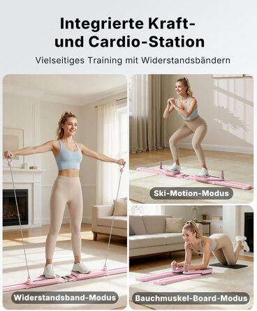 Реформатор для пілатесу MERACH – багатофункціональний тренажер для дому з еластичними стрічками, наколінниками, 120 кг, рожевий