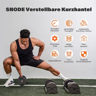 Регульовані гантелі SNODE AD85 40 кг, набір 2 шт., литий чавун, рифлений хват, ударостійкі, швидке регулювання ваги (6-40 кг), чорний диск