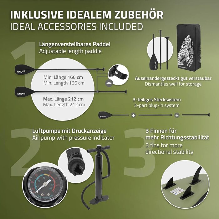 Надувна SUP-дошка ECD Germany 305-380 см, до 150 кг, комплект із сидінням для каяка, сумкою та веслом, різні моделі